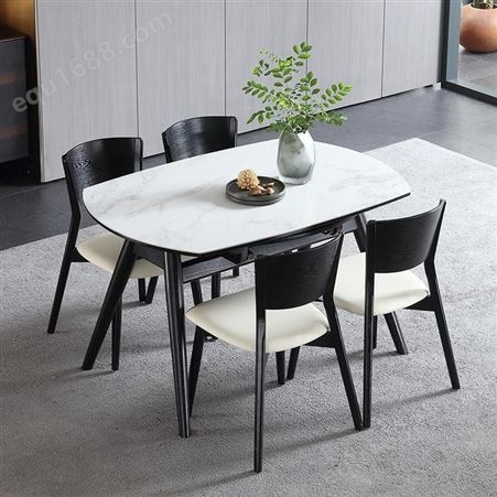 鼎富岩板餐桌椅组合现代简约可折叠圆桌家用饭桌实木餐桌DF-175