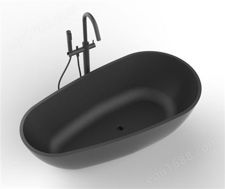 KKR供应经典黑色浴缸人造石独立式一体成型休闲浴缸 出口浴盆