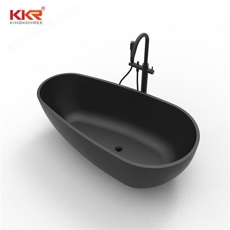 KKR供应经典黑色浴缸人造石独立式一体成型休闲浴缸 出口浴盆