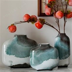 景德镇陶瓷新中式花瓶干花插花装饰品 家用客厅玄关电视柜工艺摆件