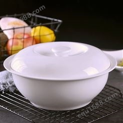 陶瓷汤锅家用 景德镇白色大汤碗带盖 中式骨瓷大号品锅