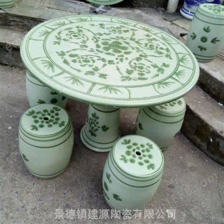 花园庭院里摆放陶瓷桌凳 青花瓷手绘陶瓷桌子凳子 公园阳台休闲瓷器桌凳