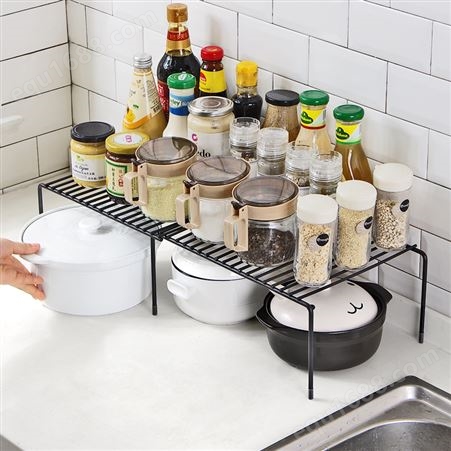 可伸缩铁艺厨房置物架橱柜碗碟架厨具沥水收纳架调味品整理架子