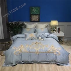新款家纺60支长绒棉重工绣素色床单枕套被套1.5米1.8米四件套