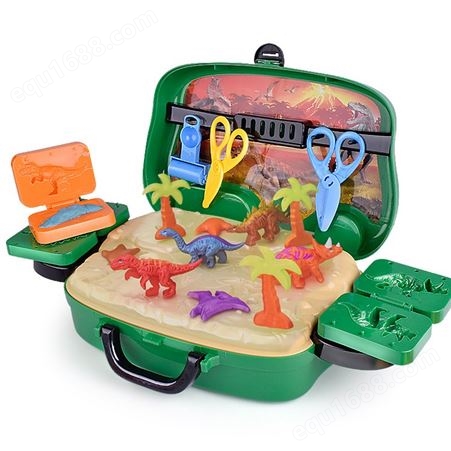 代发 儿童DIY彩泥玩具 可收纳水果蔬菜过家家手提箱 恐龙玩具批发双伟