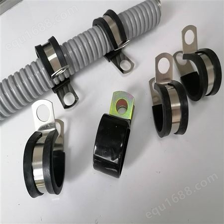铁镀锌包胶R型管夹黑色橡胶条R型线夹Φ35规格