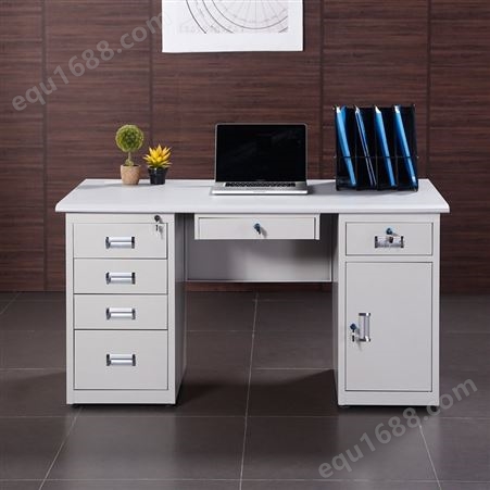 钢制办公电脑桌1.2m 1.4米工作台电脑写字台带锁 办公家具