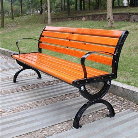 昆明靠背公园椅子 户外长条塑木椅子 实木铸铝脚椅子