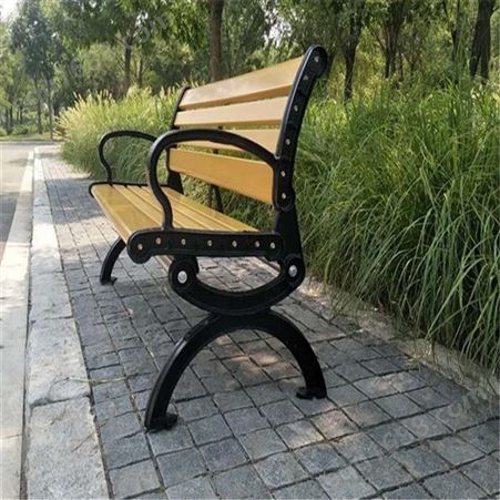 公园 户外休闲实木长椅子塑木公共座椅园林庭院凳铁艺铸铝长条椅