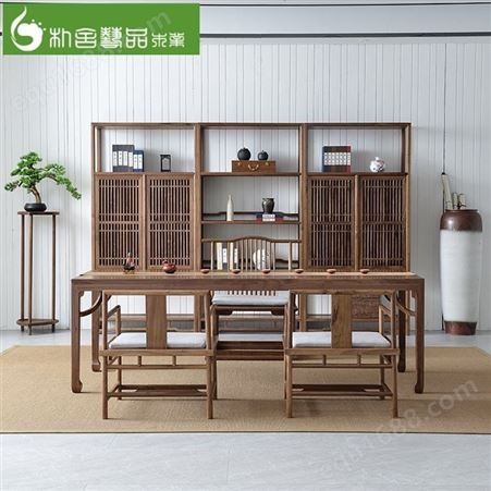 新中式白蜡木茶桌椅组合 别墅书桌家具 实木禅意茶几仿古泡茶台