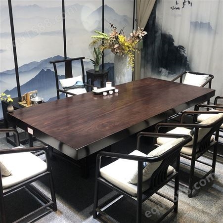 广东古典中式实木大板茶桌 家用客厅接待泡茶桌 办公室洽谈禅意功夫茶台