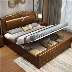 广西实木床1.8米双人床 现代简约婚床主卧 新中式1.5米床经济型雕花大床定制