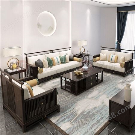 现代新中式沙发茶台组合 客厅木质储物家具 朴舍艺品全实木沙发组合