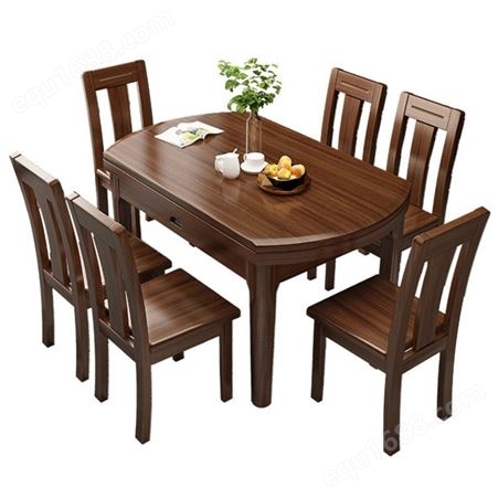 新中式实木餐桌椅组合 胡桃木家具家用可变圆桌小户型伸缩折叠桌子批发