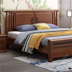 胡桃木实木床厂家 定制新中式实木床 耐用酒店实木床定制