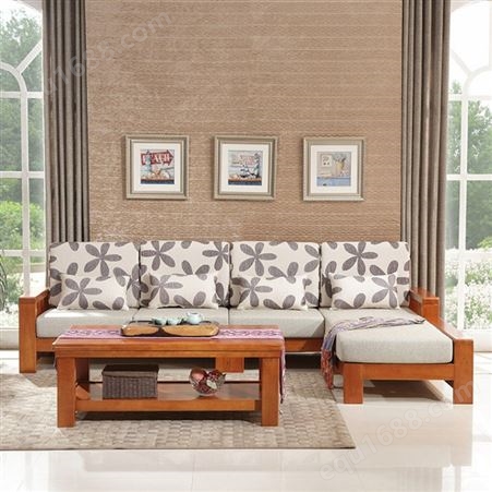 新中式客厅家具茶几沙发 家用现代小户型沙发组合转角贵妃实木沙发