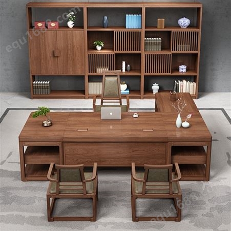 新中式实木大班台老板桌 主管经理桌家具定制 现代简约办公桌椅组合设计