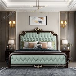 美式轻奢实木床1.8米 现代简约主卧婚床1.5米 欧式大小户型储物皮床定制