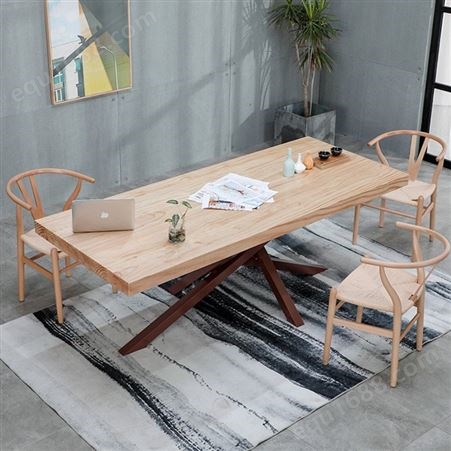 北欧现代简约实木大板泡茶桌价格 公司工作室会客办公桌电脑桌椅组合定制