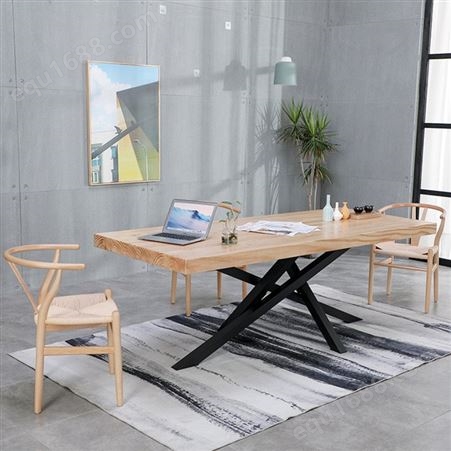北欧现代简约实木大板泡茶桌价格 公司工作室会客办公桌电脑桌椅组合定制