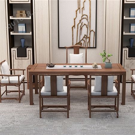 新中式大板茶桌椅组合 实木功夫泡茶桌子 禅意茶几原木办公室茶台
