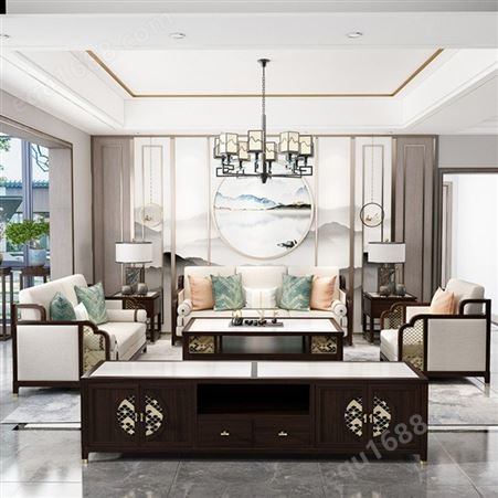 新中式实木沙发组合设计 简约现代轻奢样板房酒店民宿客厅大堂禅意家具批发