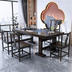 新中式大板茶台厂家 禅意茶桌椅办公室家用套装 实木小型功夫茶几一体式设计