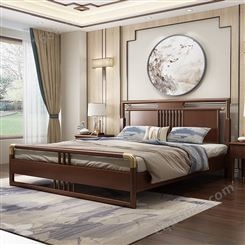 白蜡木实木床定制 全实木新中式实木大床厂家  实木双人床价格