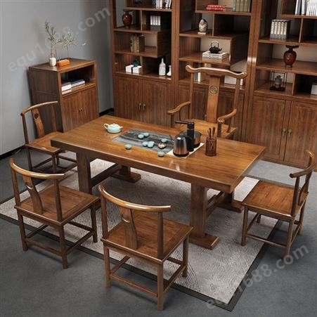 新中式大板茶台厂家 禅意茶桌椅办公室家用套装 实木小型功夫茶几一体式设计