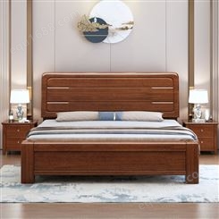 胡桃木实木床中小户型卧室轻奢款1.8米新中式风格简约主卧大床