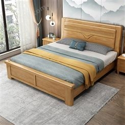 现代简约1.5经济型高箱橡木床精选 中式加厚实木床 双人床1.8米主卧婚床批发