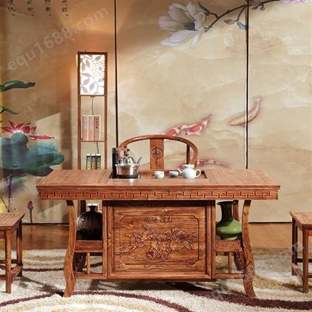 仿古茶台茶桌椅组合设计 实木功夫茶几中式古典1.5米长方形泡茶桌子批发