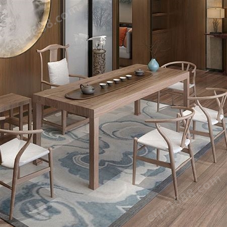 新中式大板茶桌椅组合 实木功夫泡茶桌子 禅意茶几原木办公室茶台