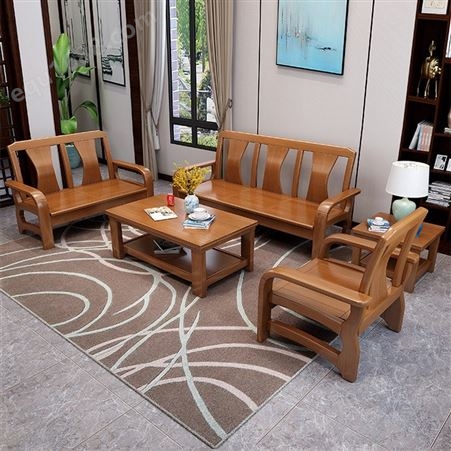 新中式实木沙发 小户型客厅沙发组合 简约家具套装厂家